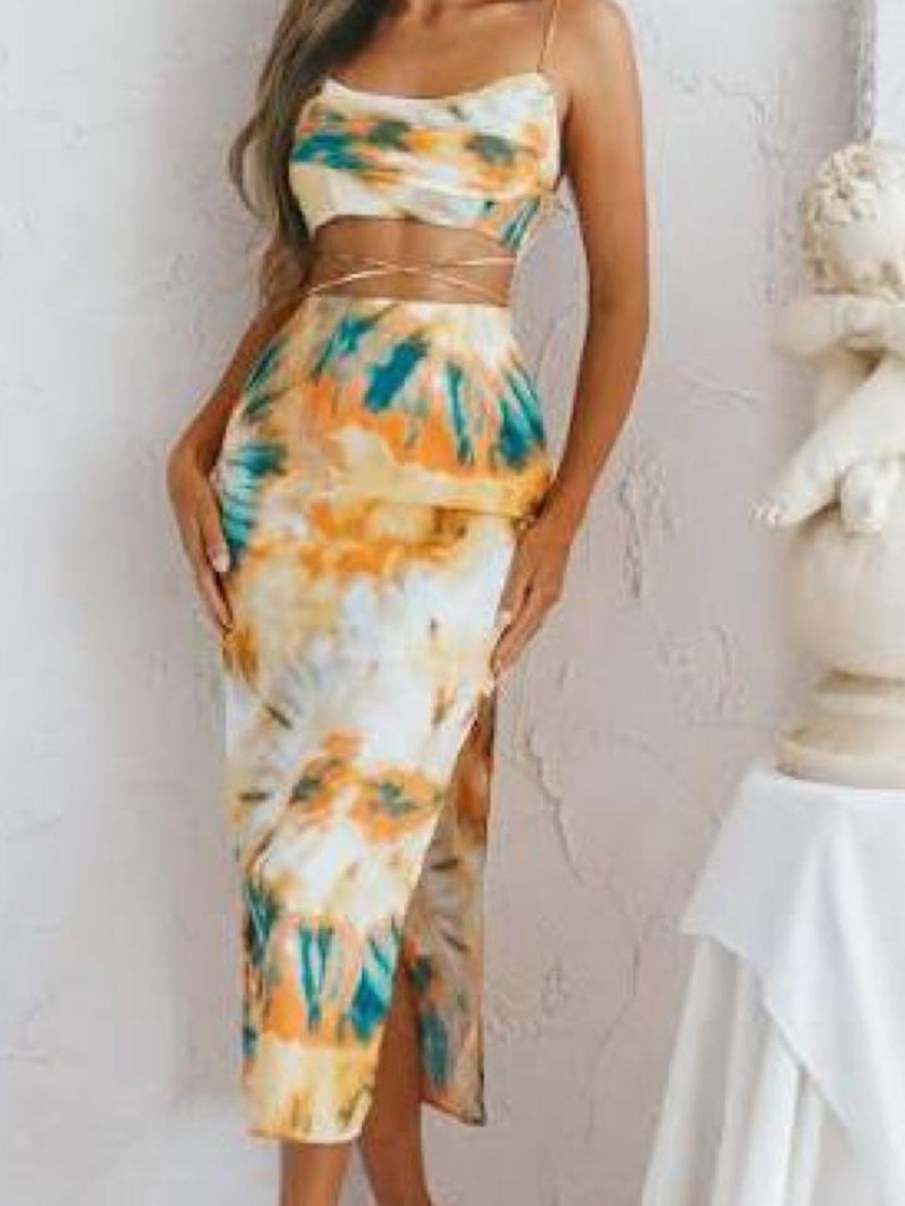 Selfie Leslie Tie-Dye Midi Dress in Orange & Teal